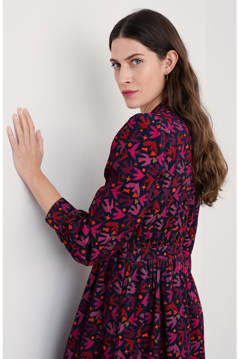 Rose Cottage Bird Print Long Sleeve Cotton Corduroy Midi Dress, Alternate, color, PAPER BIRDS JAM