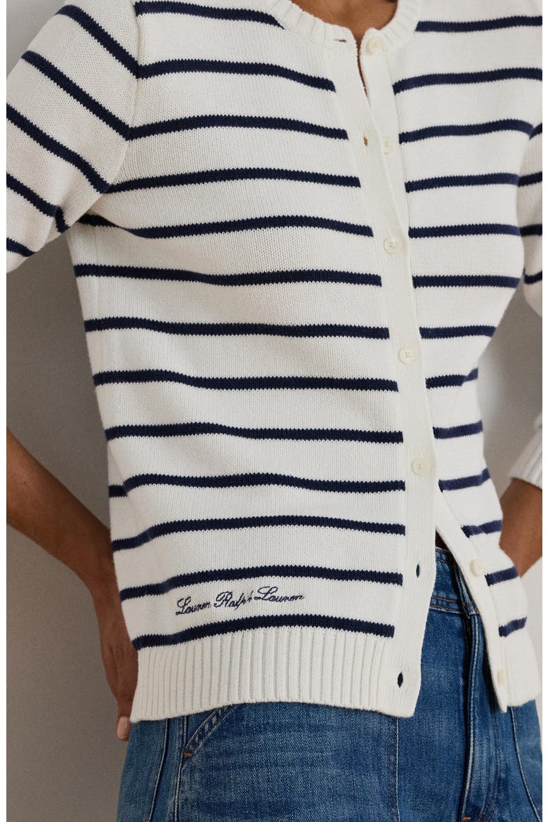 Striped Cotton Cardigan, Alternate, color, WHITE/ REFINED NAVY