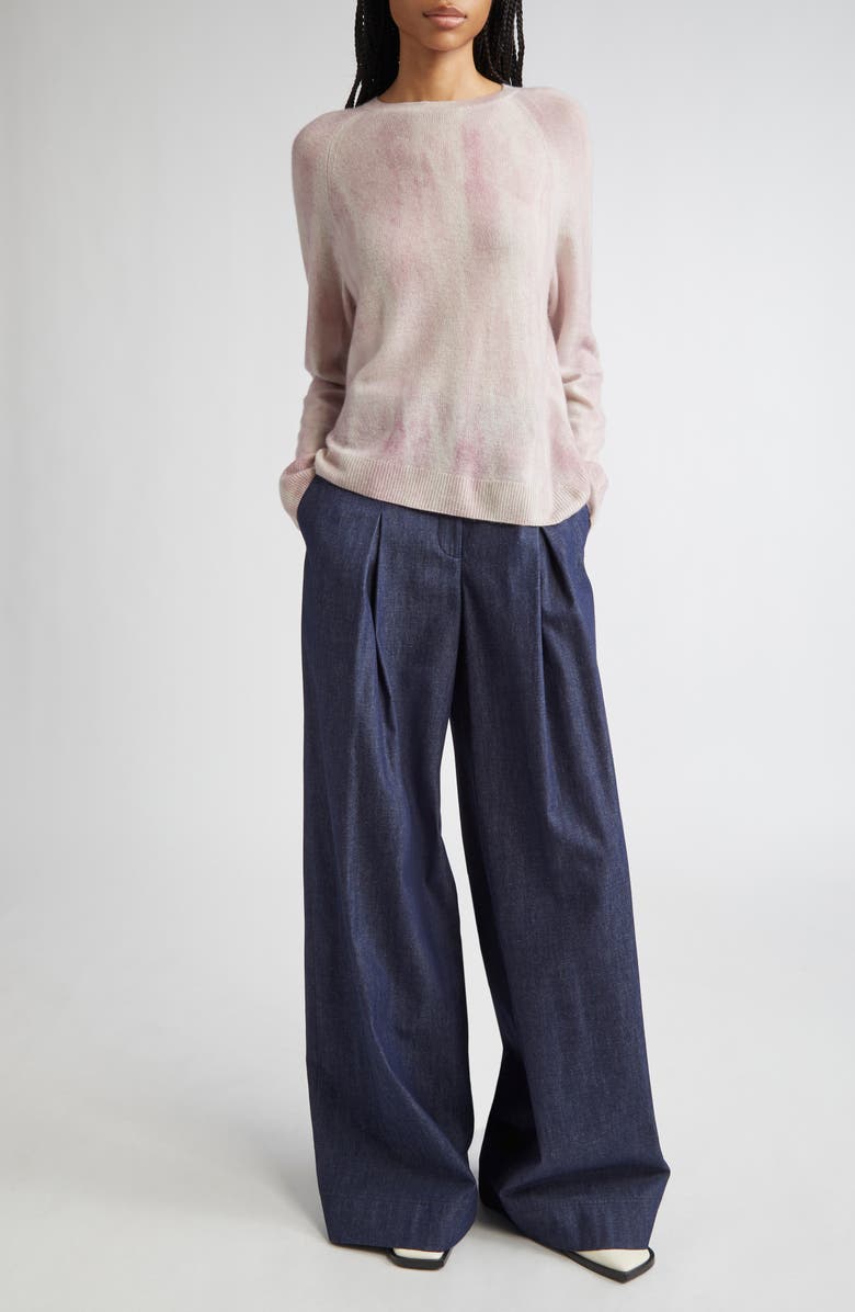 Lafayette 148 New York Glaze Print Raglan Sleeve Cashmere Sweater, Alternate, color, Pearl/ Lavender Tint