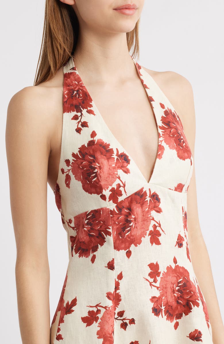 Faithfull the Brand Marais Halter Midi Dress, Alternate, color, Cecile Floral - Garnet