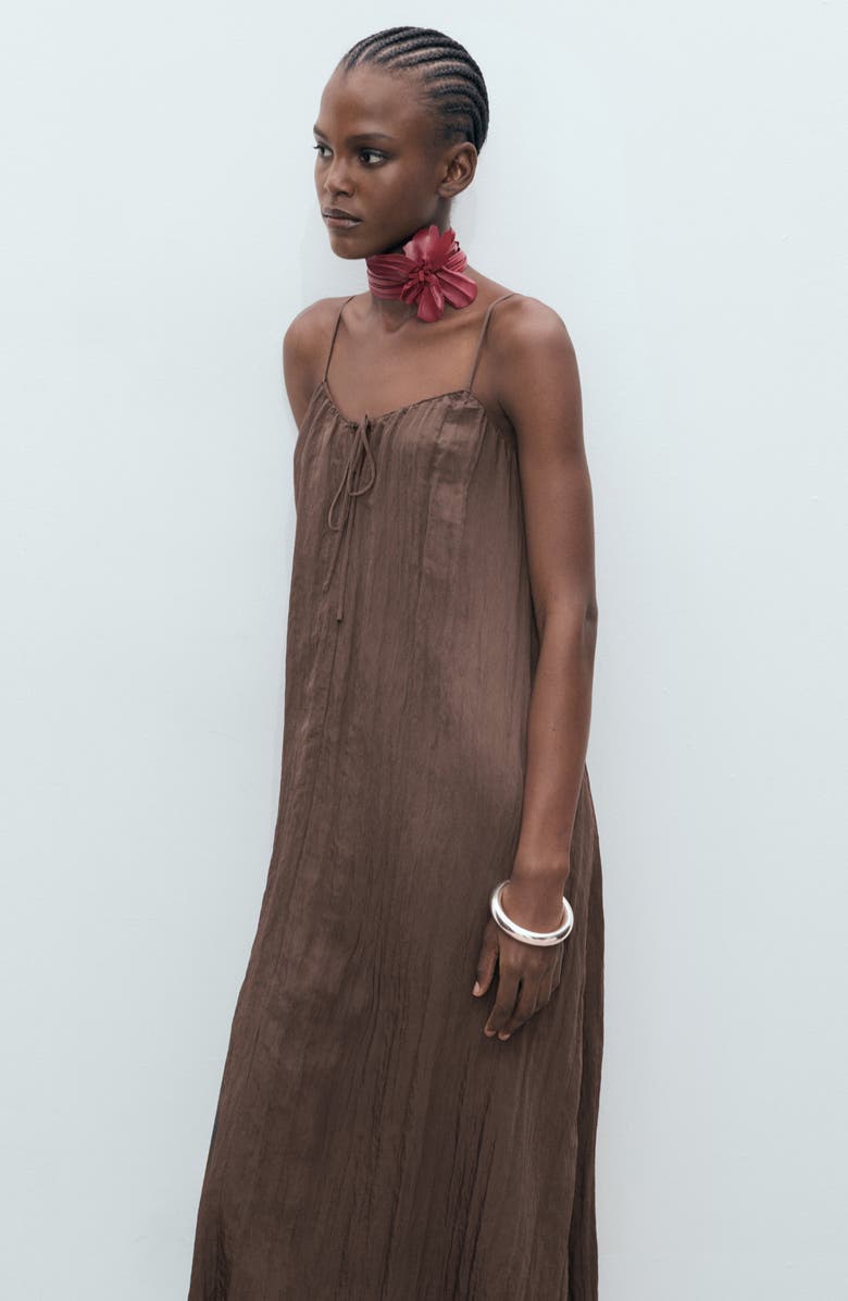 MANGO Crinkle Slipdress, Alternate, color, Brown