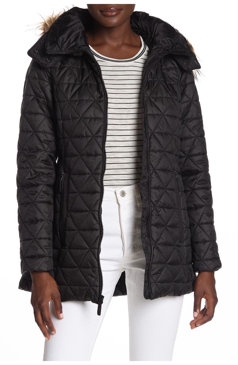 Marc New York Rosebank Quilted Faux Fur Trim Hood Coat, Main, color,