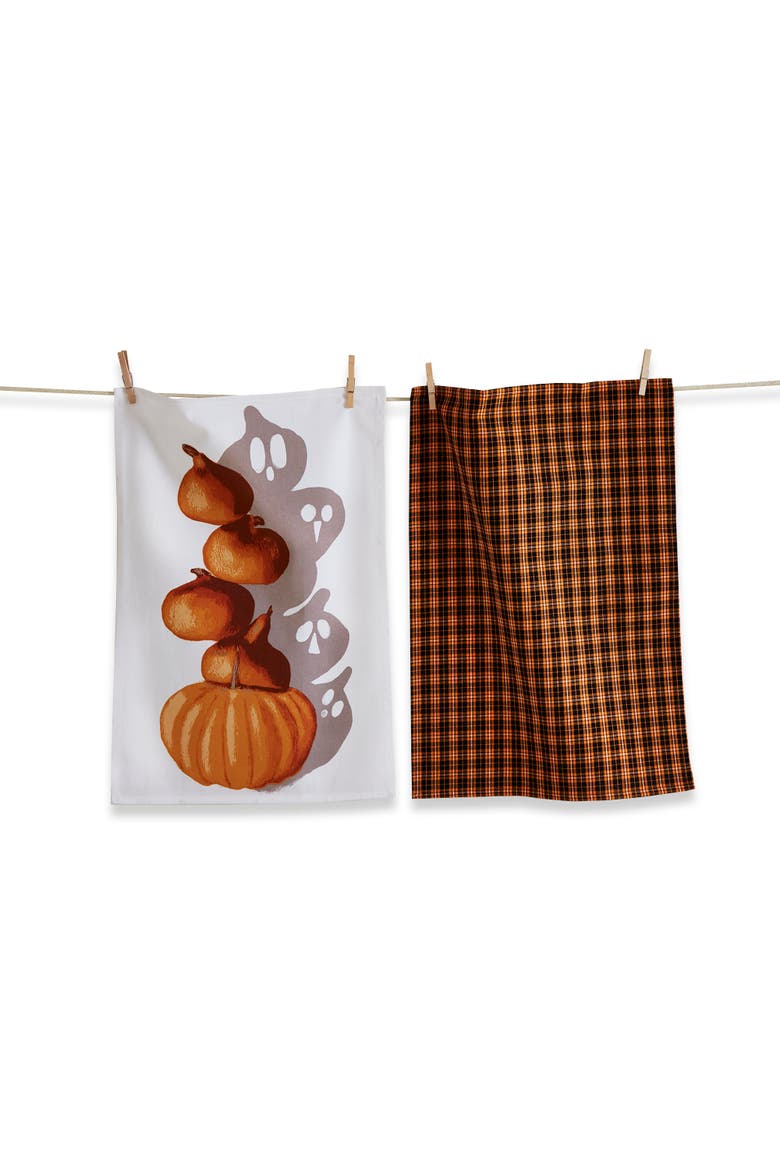 Pumpkin Shadow Dishtowel Set of 2 Halloween Kitchen Towels, Main, color, Orange