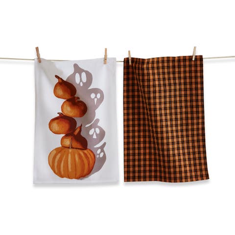 Pumpkin Shadow Dishtowel Set of 2 Halloween Kitchen Towels