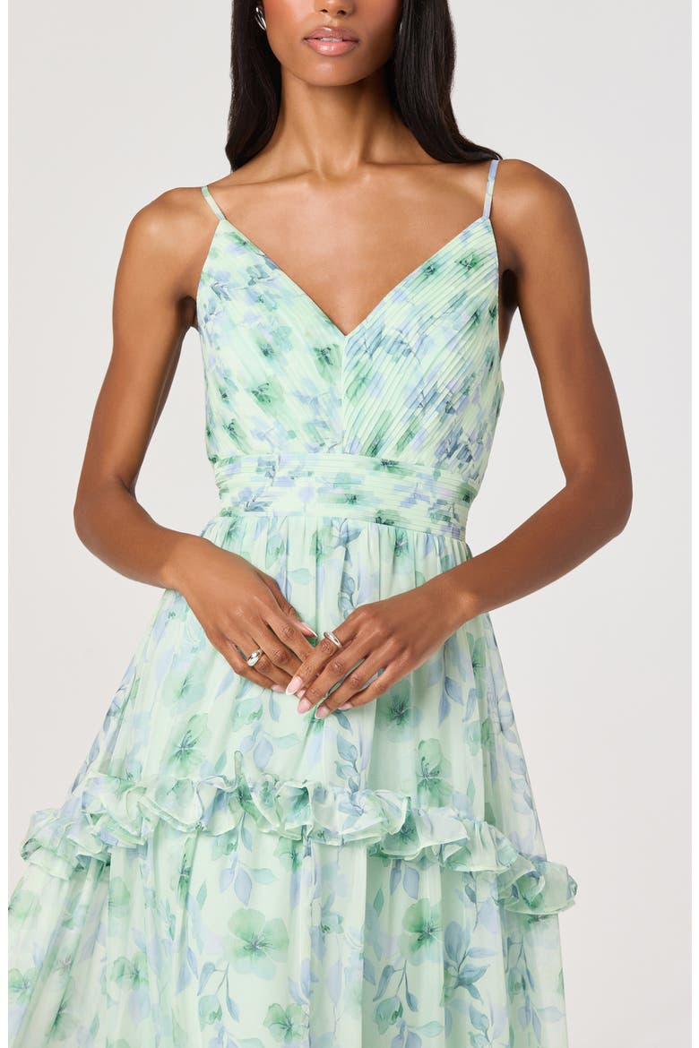 Ayanna Floral Ruffle Trim Maxi Dress, Alternate, color, GREEN FLORAL