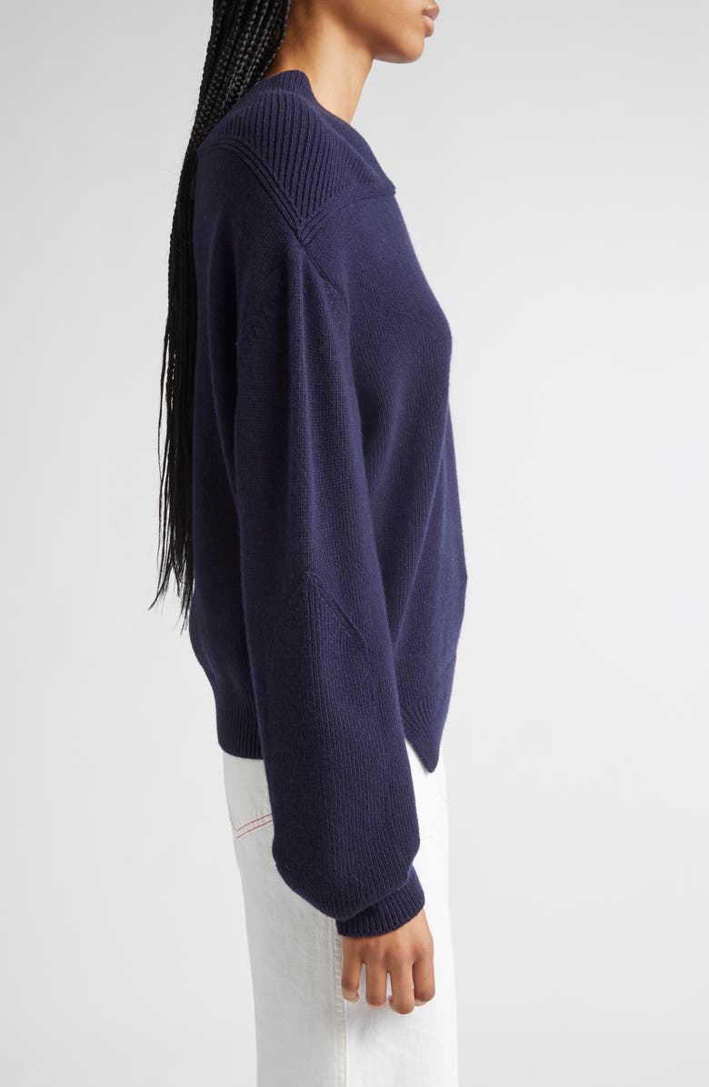 Victoria Beckham V-Neck Yoke Detail Merino Wool & Cashmere Sweater, Alternate, color, Navy