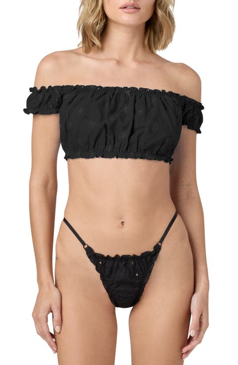 Embroidered Eyelet Off the Shoulder Crop Top