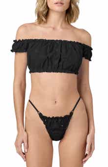 Florence by Mills Embroidered Eyelet Off the Shoulder Crop Top