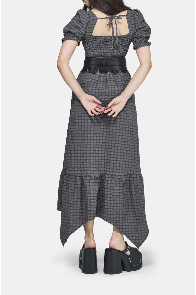 Nimira Check Handkerchief Hem Midi Dress, Alternate, color, Grey