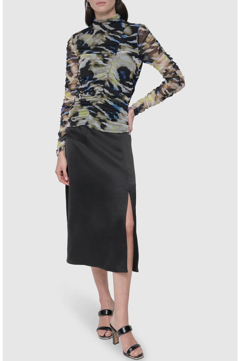 Printed Ruched Mesh Top, Alternate, color, ABSTRACT TIGER
