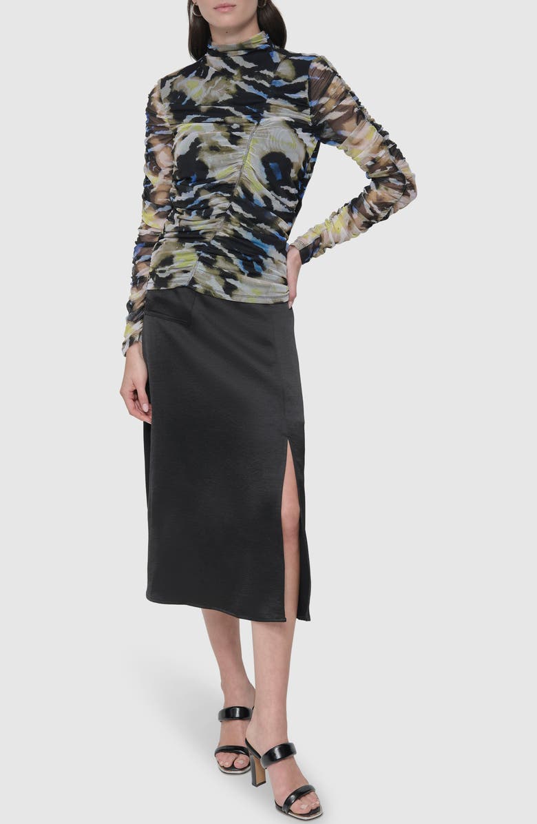 DKNY Printed Ruched Mesh Top, Alternate, color, 