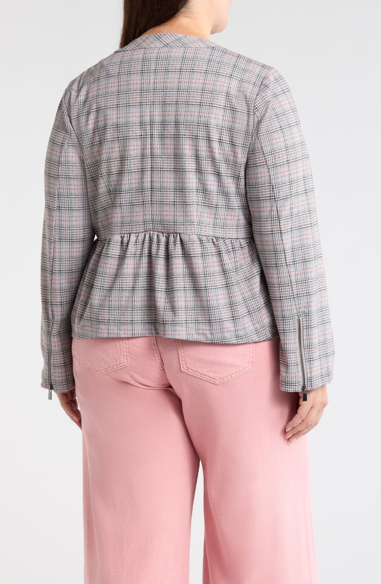 Liverpool Los Angeles Plaid Peplum Zip Jacket, Alternate, color, Gry/ Blush Plaid