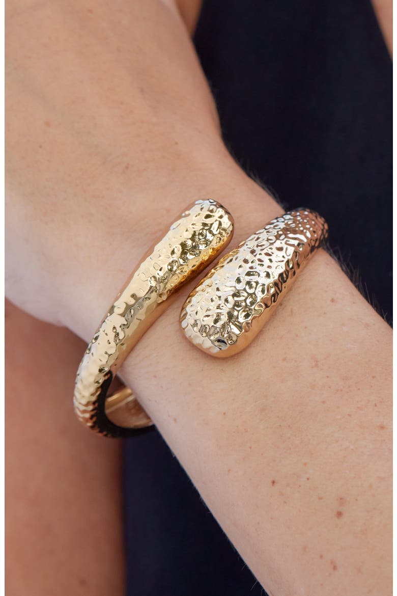 18K Gold Plated Hammered Crossover Bypass Bracelet, Alternate, color, YELLOW