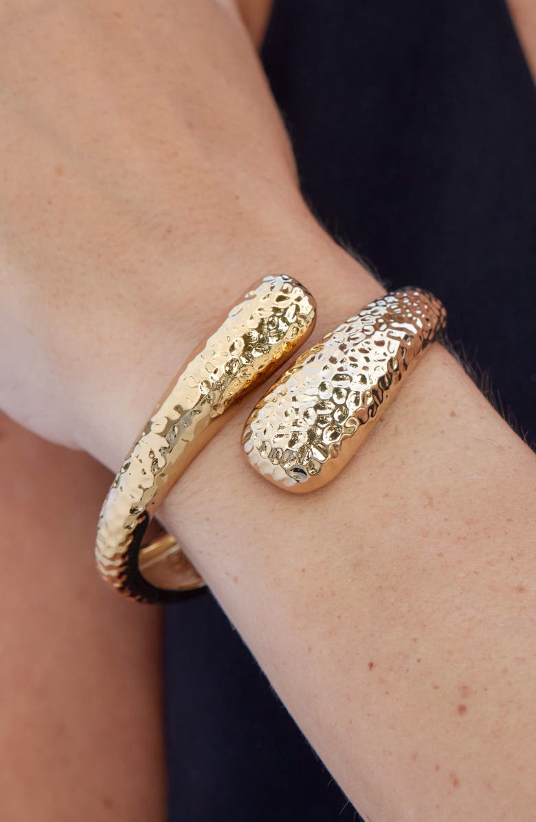 SAVVY CIE JEWELS 18K Gold Plated Hammered Crossover Bypass Bracelet, Alternate, color,