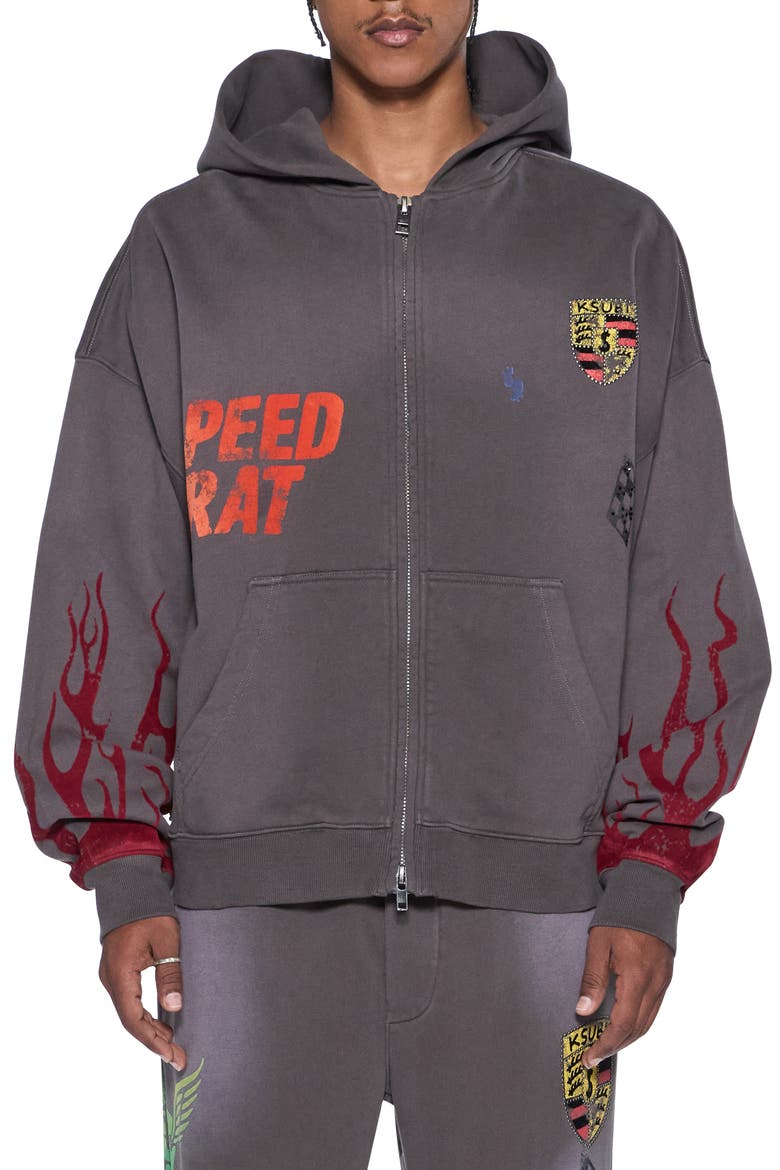 Speedrat Full Zip Graphic Hoodie, Main, color, CHARCOAL