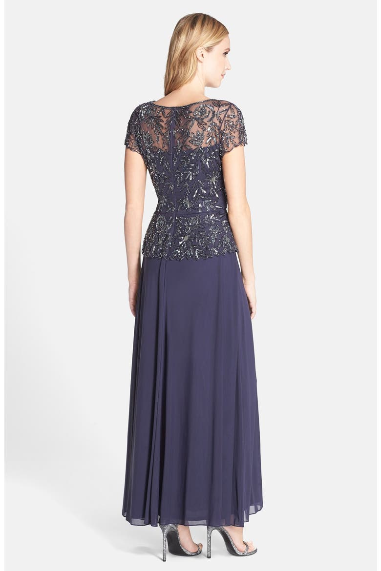 Beaded Mesh Mock Two-Piece Gown, Alternate, color, SLATE