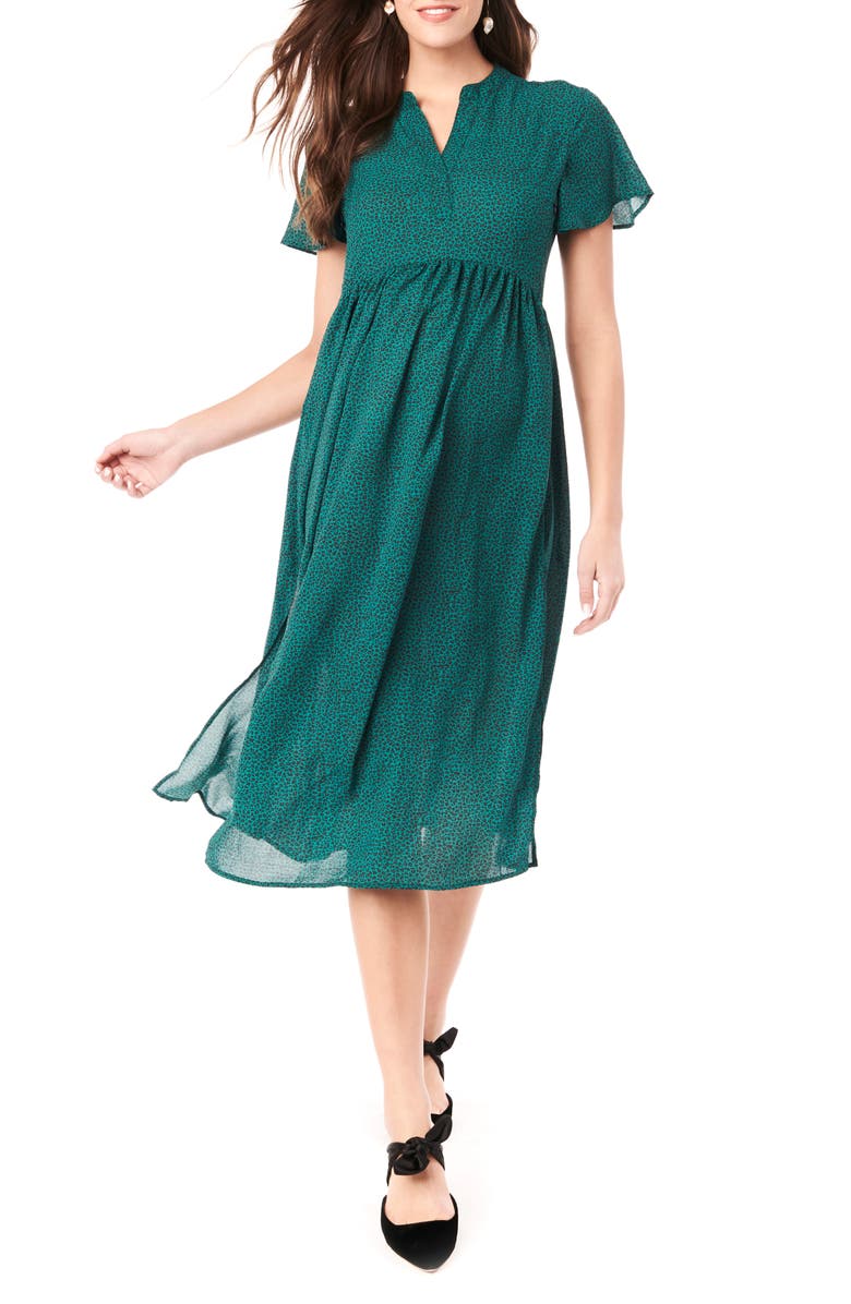 Loyal Hana Lily Flutter Sleeve Maternity Midi Dress, Main, color,