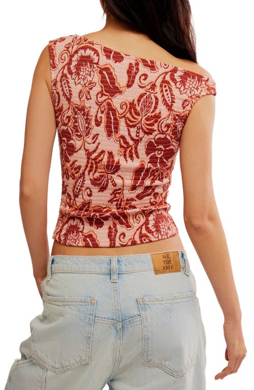 Free People Shea Floral Smocked One-shoulder Top In Apricot Combo
