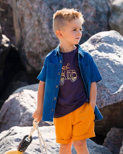Deux Par Deux Little Boy's Short Sleeve Button Down Shirt Dark Denim Blue In Dark Denim Blue