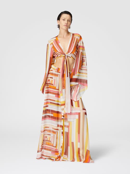 Missoni Printed Silk Crop Top With Wide Sleeves And Front Knot In Multicoloured
