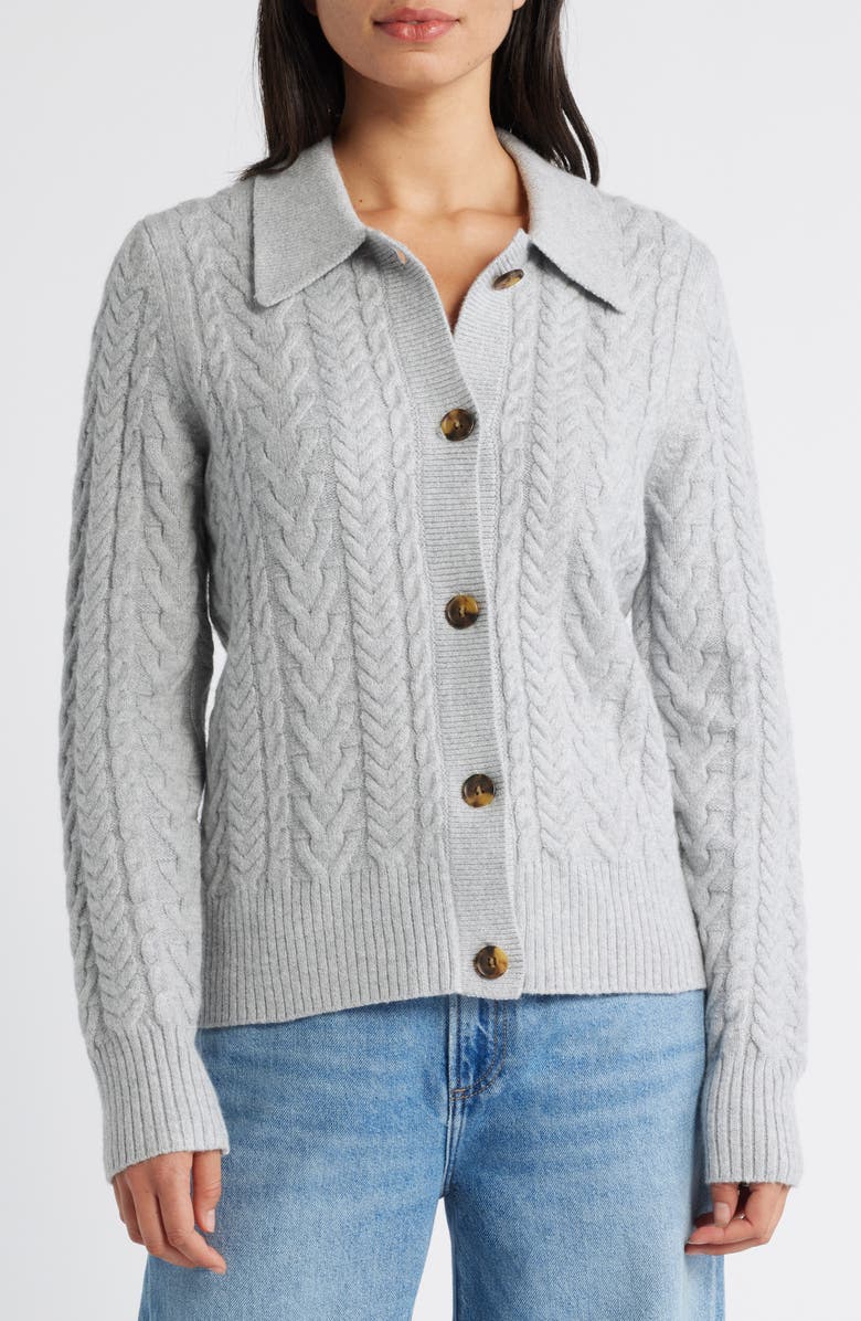 Caslon<sup>®</sup> Cable Cotton Blend Cardigan, Main, color,