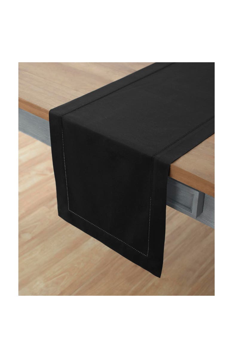 Solino Home Cotton Linen Hemstitch Table Runner, Main, color, Black