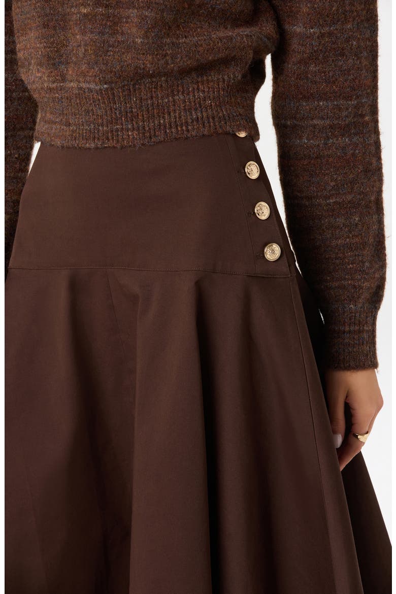 Drop Waist Stretch Cotton Midi Skirt, Alternate, color, BROWN