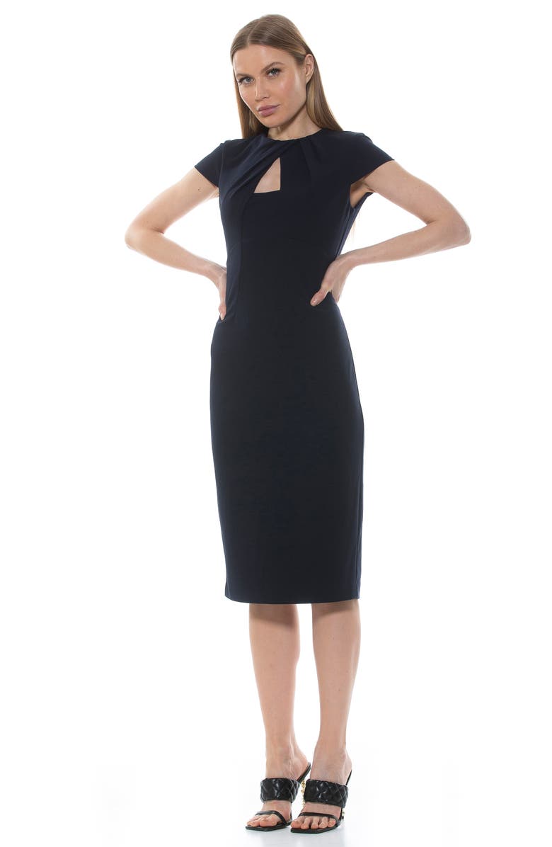 Janine Crewneck Draped Midi Sheath Dress