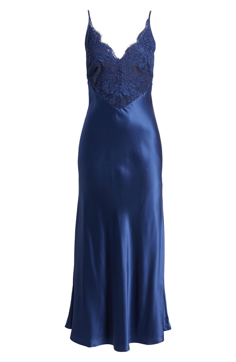 Delfi Collective Polina Lace Bodice Satin Slipdress, Alternate, color, Navy