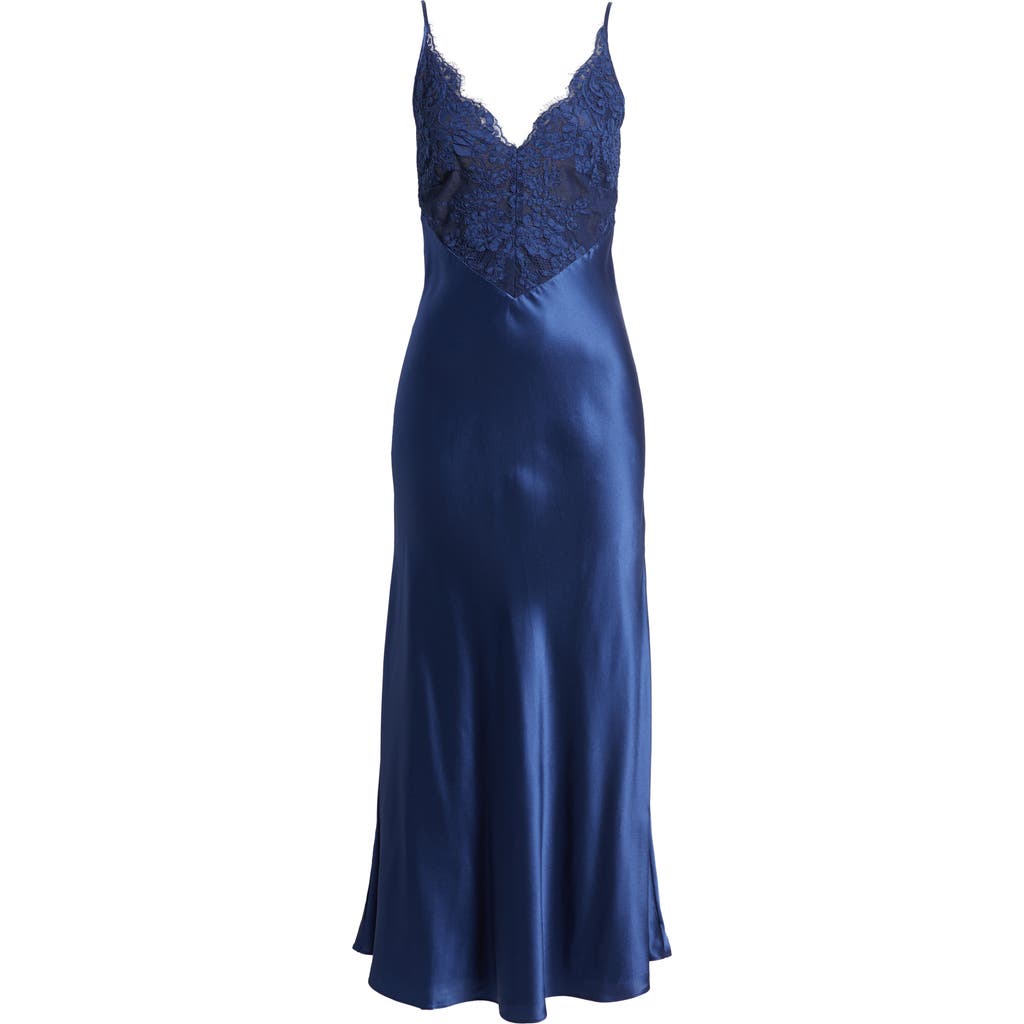 Delfi Collective Polina Lace Bodice Satin Slipdress In Navy