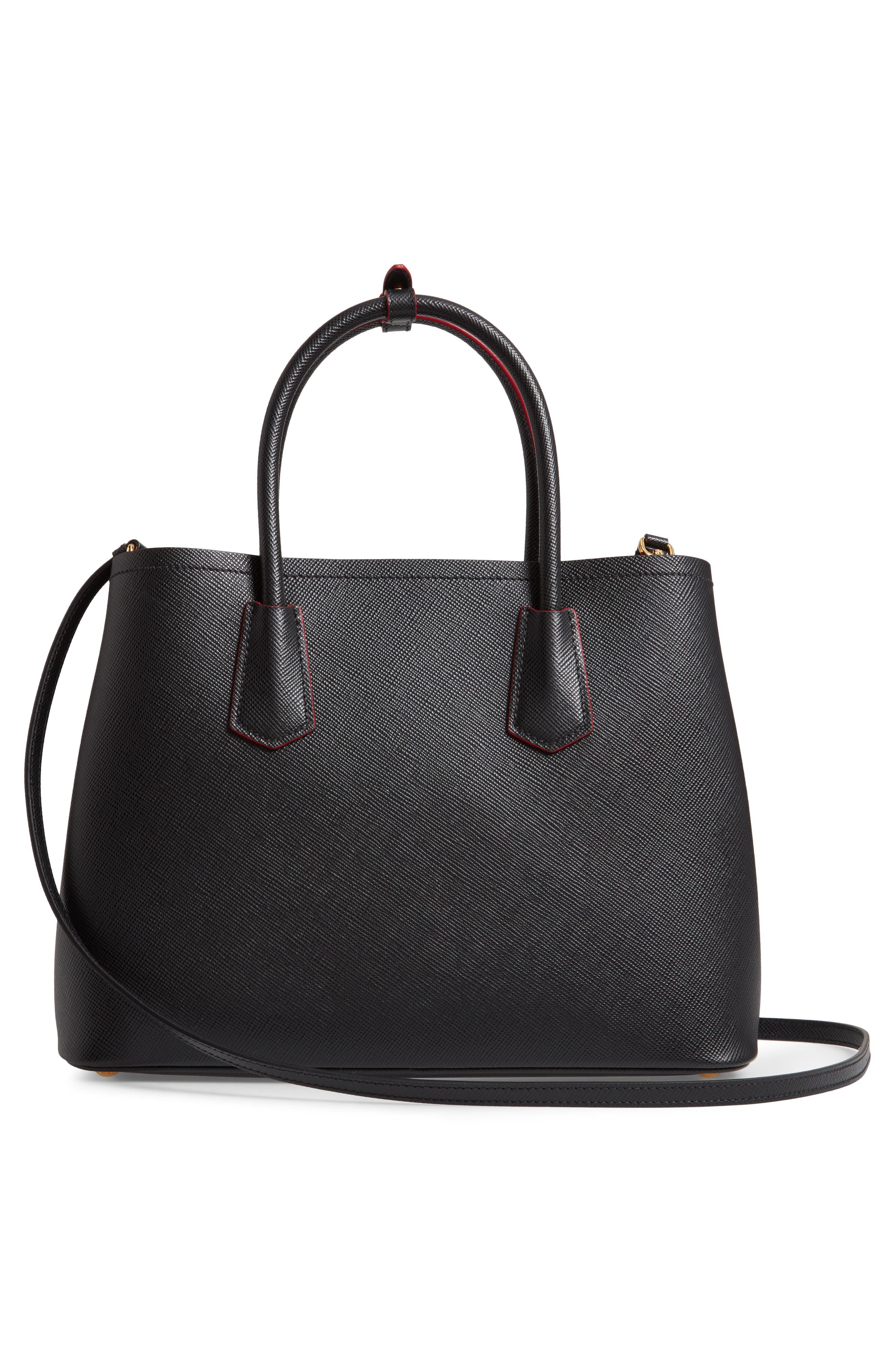Double Medium Saffiano Leather Tote, Alternate, color, NERO/FUOCO