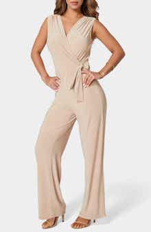 bebe Sleeveless Faux Wrap Jumpsuit