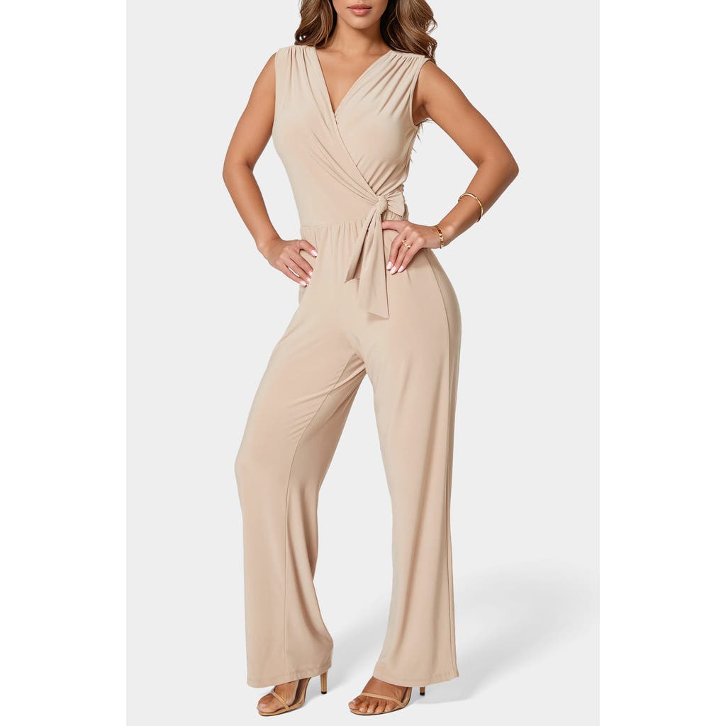 Bebe Sleeveless Faux Wrap Jumpsuit In Brown