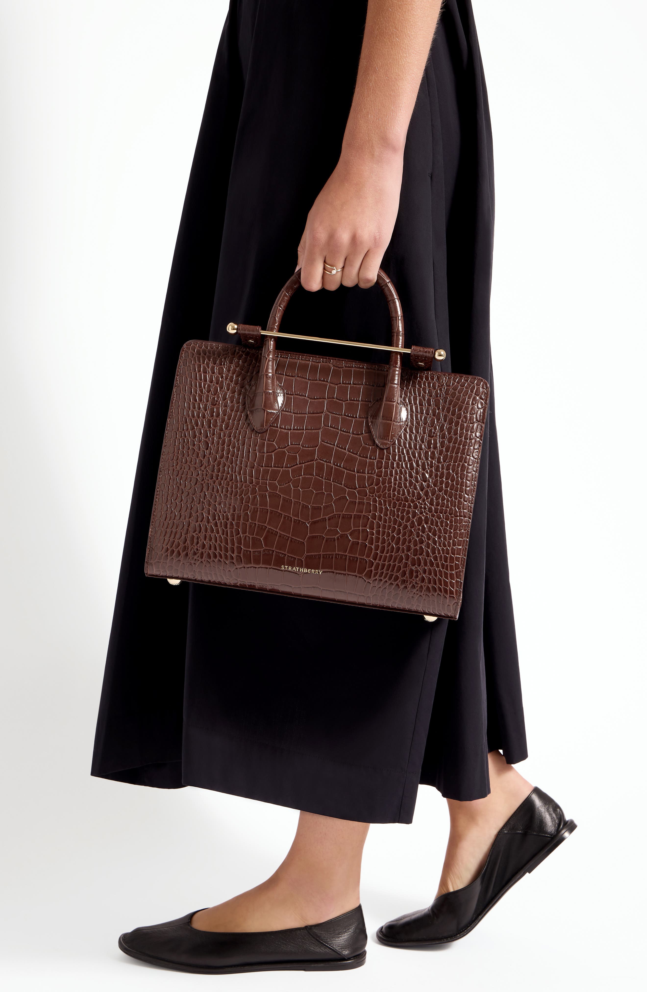 Strathberry Midi Croc Embossed Leather Tote, Alternate, color, 