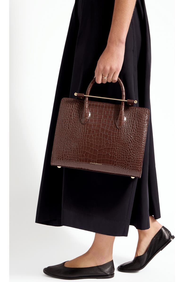 Strathberry Midi Croc Embossed Leather Tote, Alternate, color,