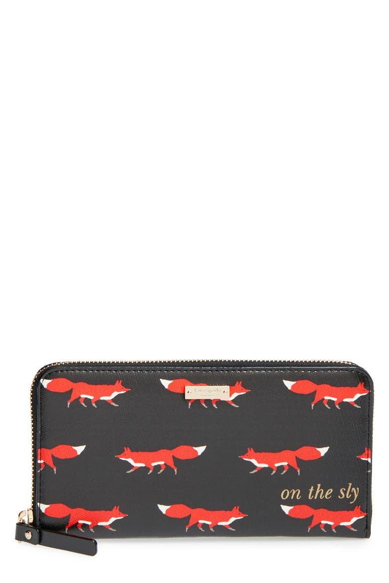 'cedar street - foxes lacey' zip-around wallet, Main, color, BLACK MULTI