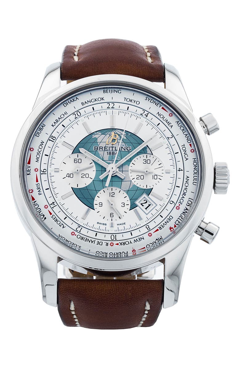 Watchfinder & Co. Breitling Preowned 2020 Transocean Chronograph Unitime Automatic Leather Strap Watch, 46mm, Main, color, 