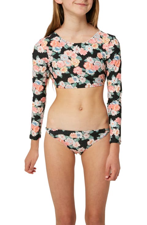 Kids
 Emilie Floral Long Sleeve Crop Swim Top (Big Girl)
