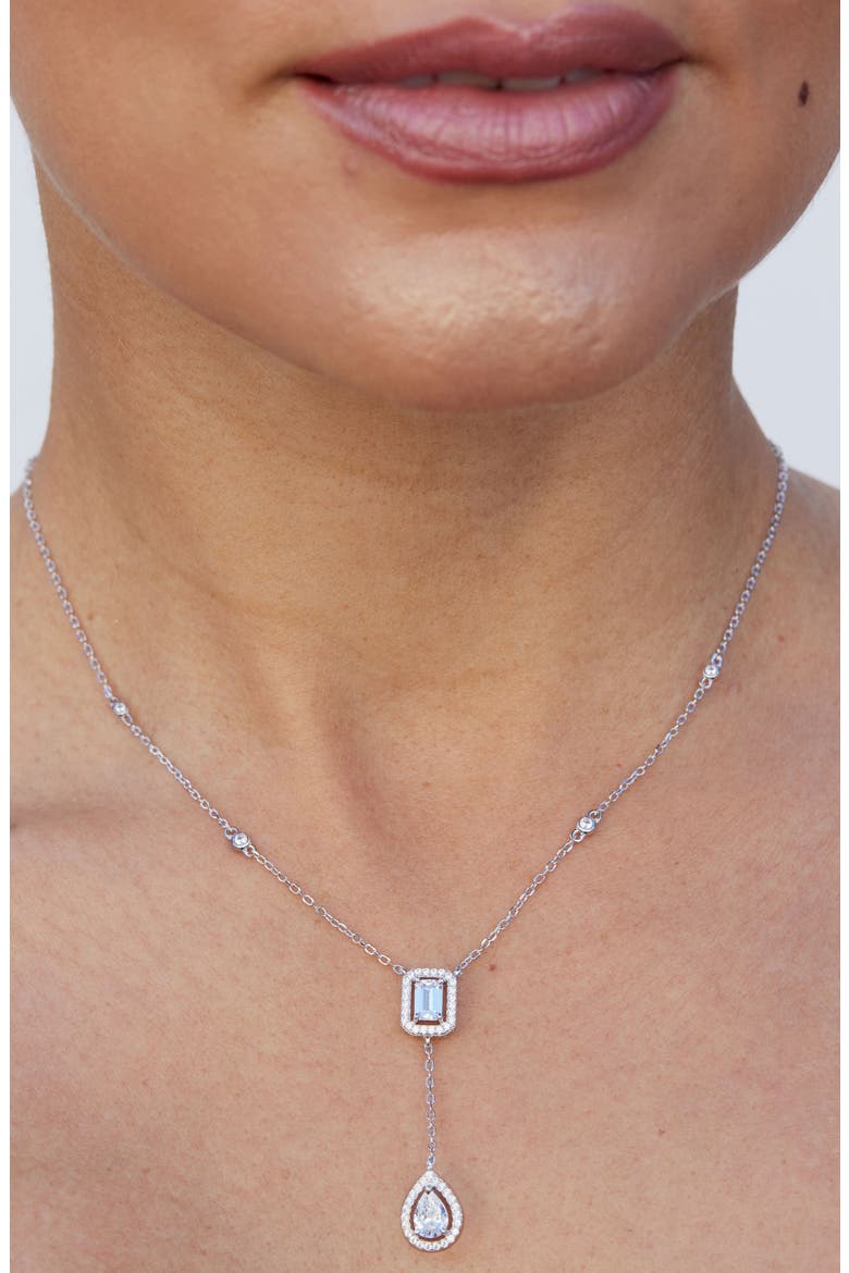 Mixed Cut Cubic Zirconia Y-Necklace, Alternate, color, WHITE