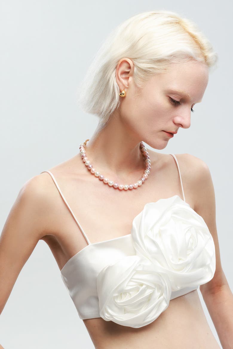 Shell Pearl Necklace with Gem-Encrusted Carabiner Lock, Alternate, color, Pink