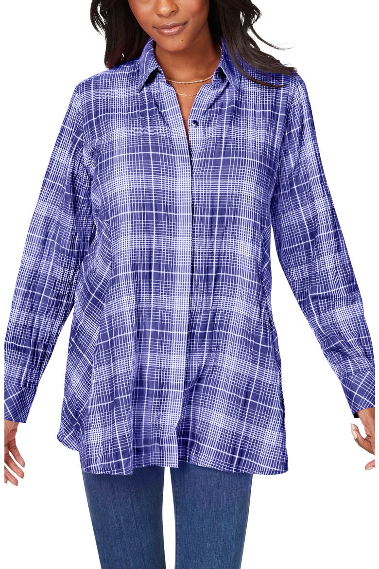 Cici Plaid Non-Iron Cotton Blend Tunic, Main, color, INDIGO