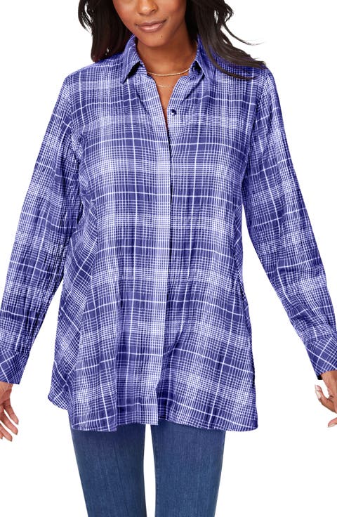 Cici Plaid Non-Iron Cotton Blend Tunic