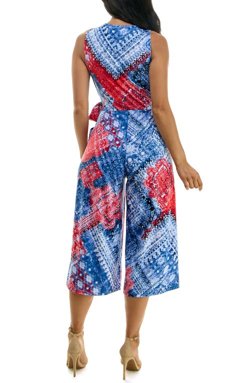Nina Leonard Surplice Culotte Crop Jumpsuit In Multi
