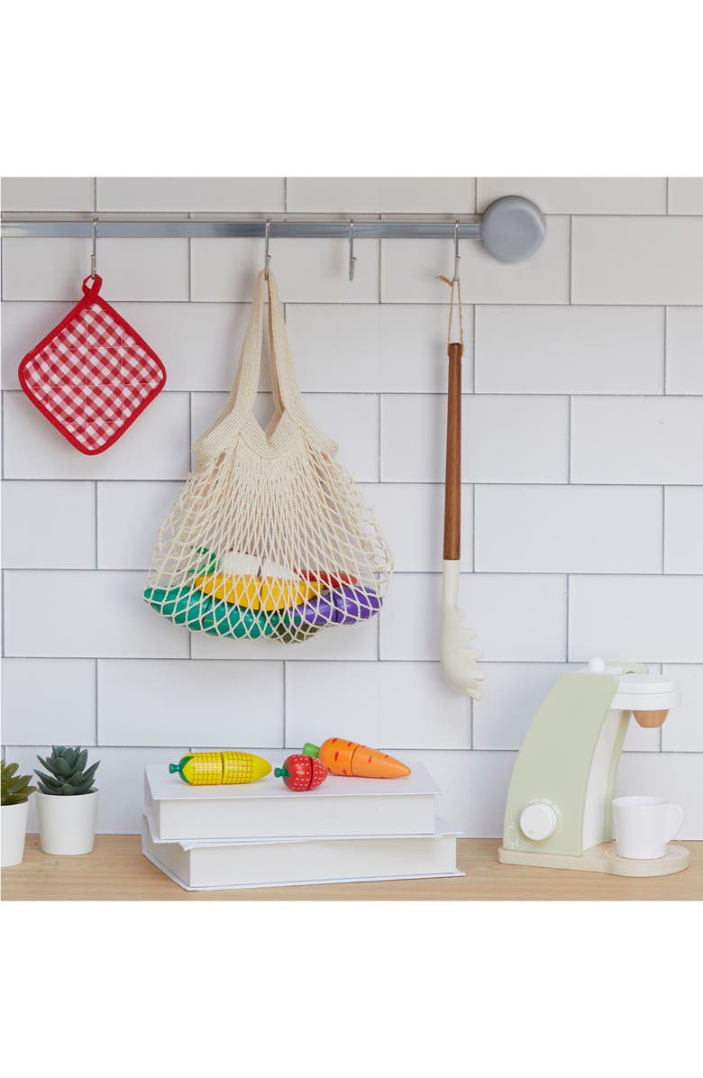 Teamson Kids Little Chef Frankfurt 21-Piece Wood Produce Shopping Bag Set, Alternate, color, Green