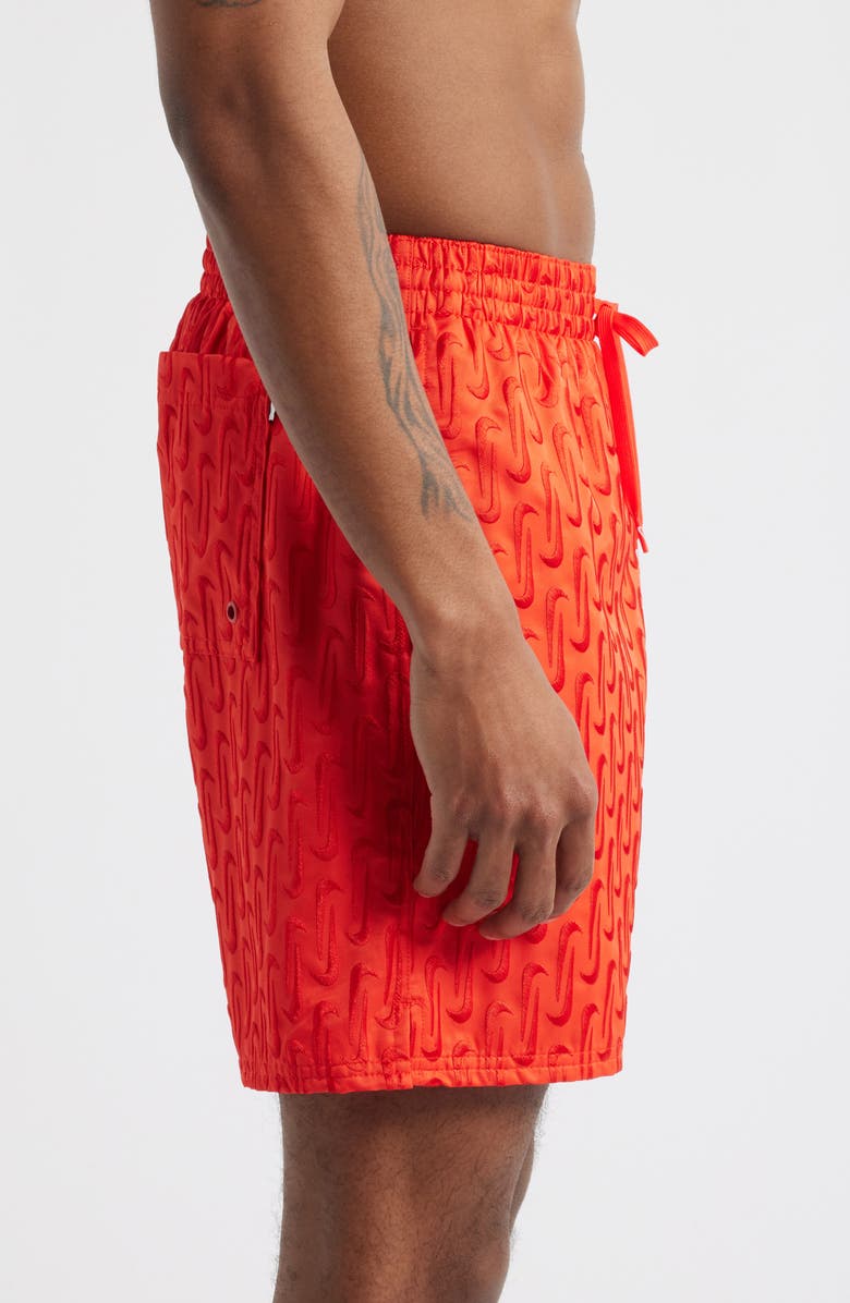 Nike 7-Inch Swoosh Embroidered Swim Trunks, Alternate, color, Light Crimson