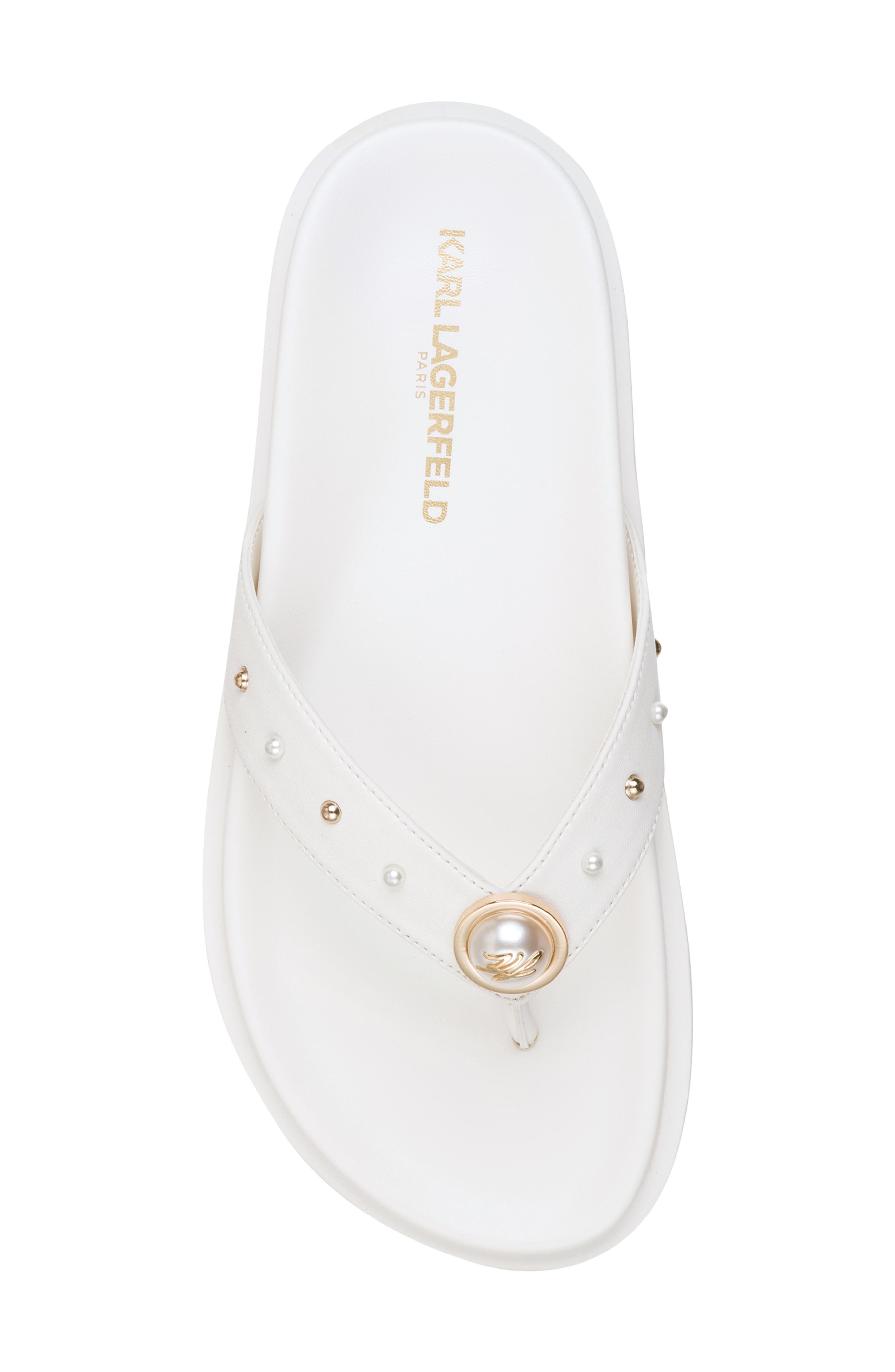 KARL LAGERFELD PARIS Hayze Pearl Flip Flop, Alternate, color, Bright White