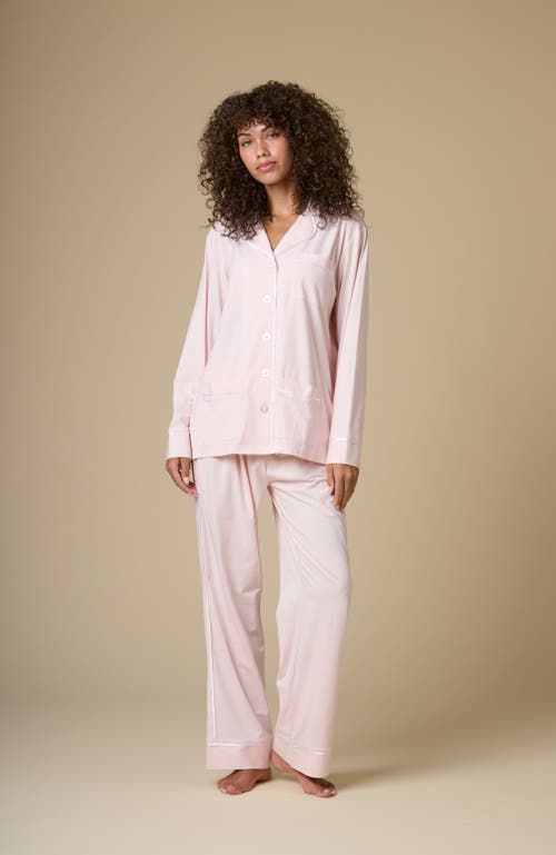 Kip. Kip Luxe Stretch Cotton Long Pajama Gift Set In Pink Peony