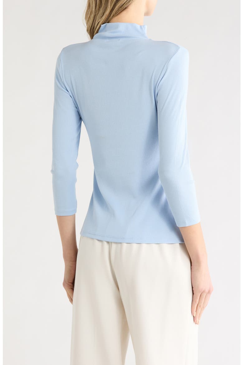 Three-Quarter Sleeve Stretch Pima Cotton Mock Neck T-Shirt, Alternate, color, BLUE CASHMERE