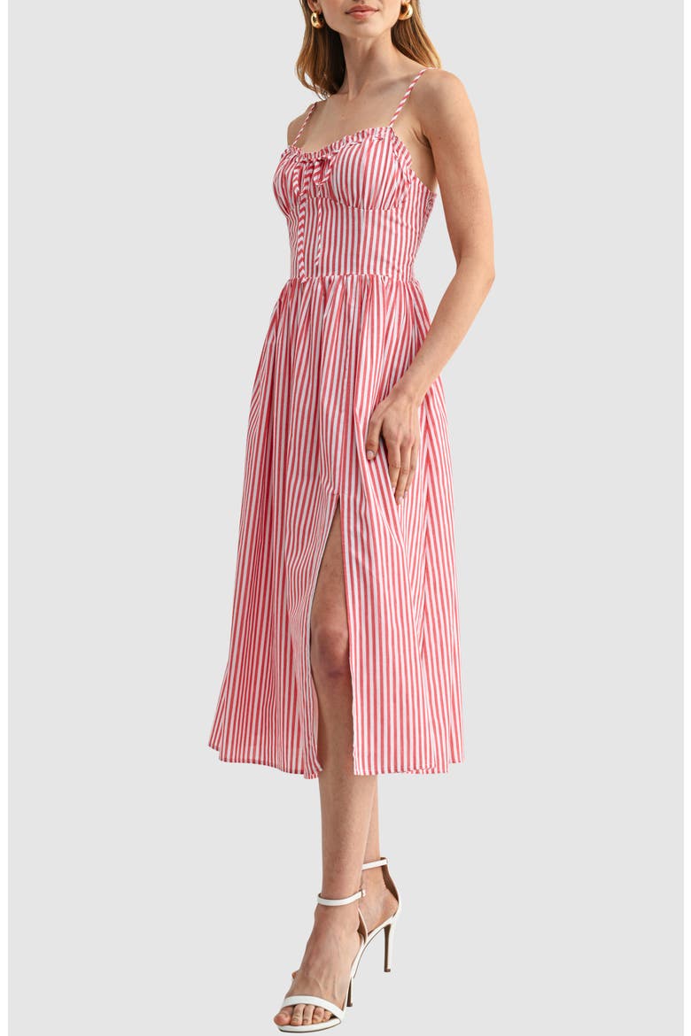 Sweetheart Neck Cotton Fit & Flare Midi Dress, Alternate, color, RED STRIPE