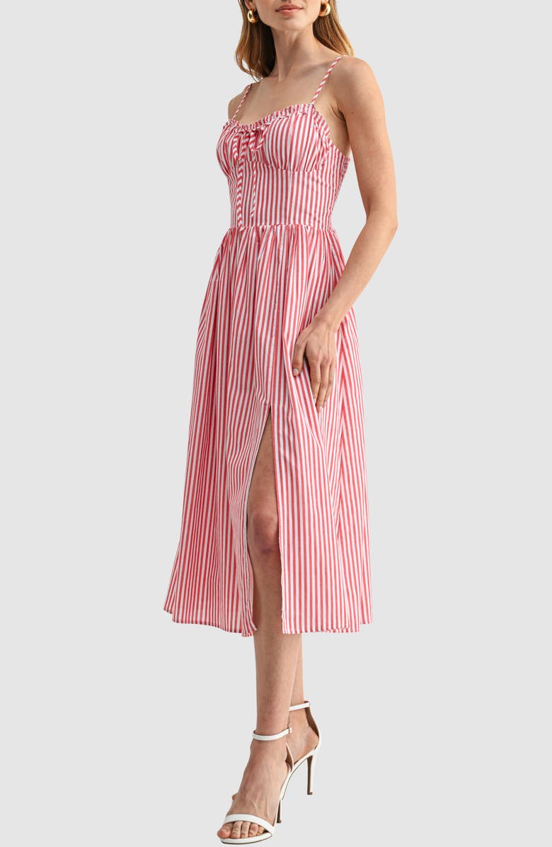 All in Favor Sweetheart Neck Cotton Fit & Flare Midi Dress, Alternate, color, Red Stripe
